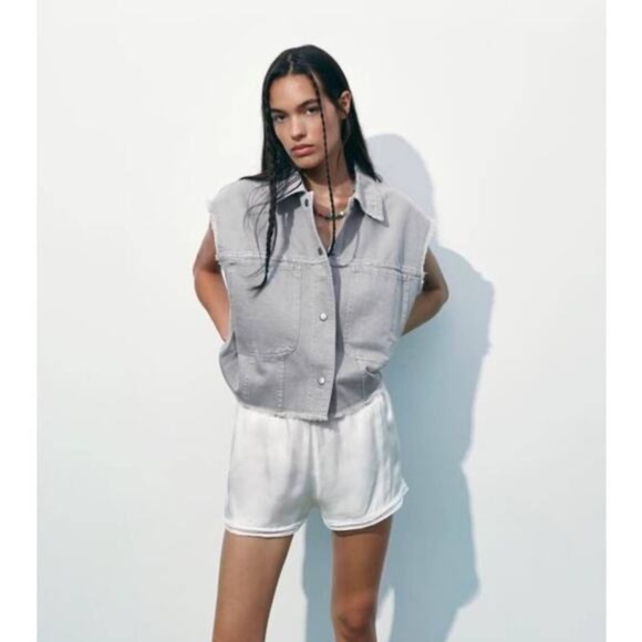 ZARA Grey Denim Vest - Size S - Picture 4 of 5